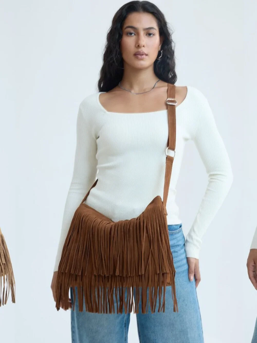 Faux Suede Leather Hobo Cross Body Shoulder Bag with Tassel